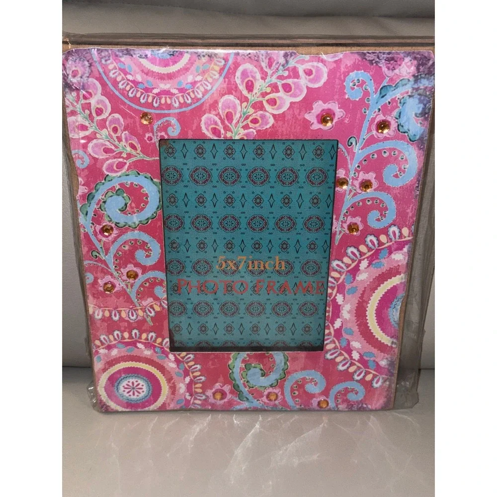 2 Bohemian Rhapsody Pink Paisley Rhinestone 5x7 Photo Frames Boho Decor